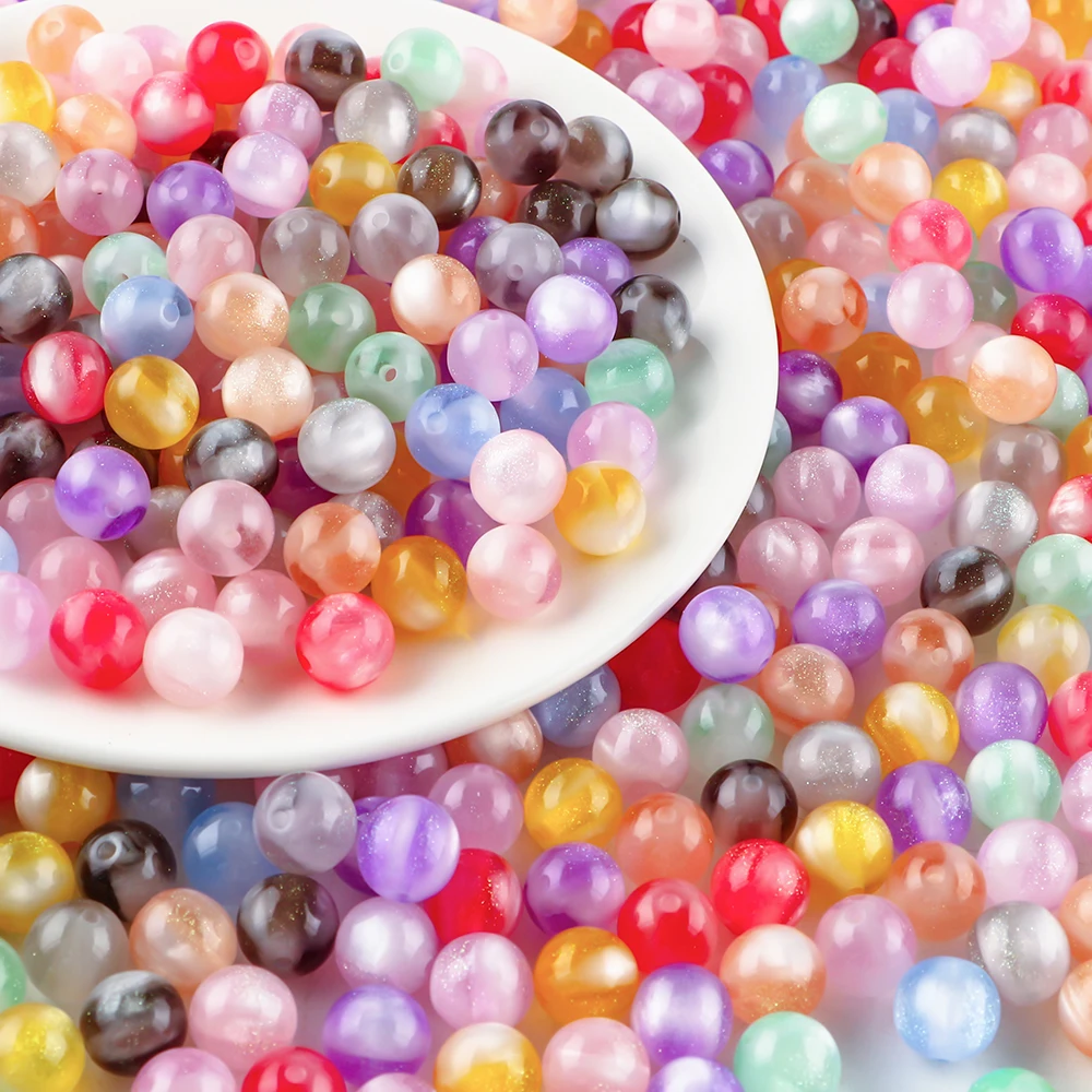 20-30pcs Acrylic Cat's Eye Sparkling Powder Round Beads For Jewelry DIY Bracelet Necklace Earrings Charm Handmade Accessories