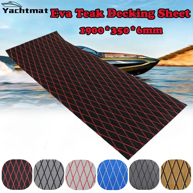 Eva Teak Anti Skid Traction Mat, folha do Decking, acessórios de revestimento auto-adesivos, revestimento marinho do barco, Jet Ski, 1900*350*6mm