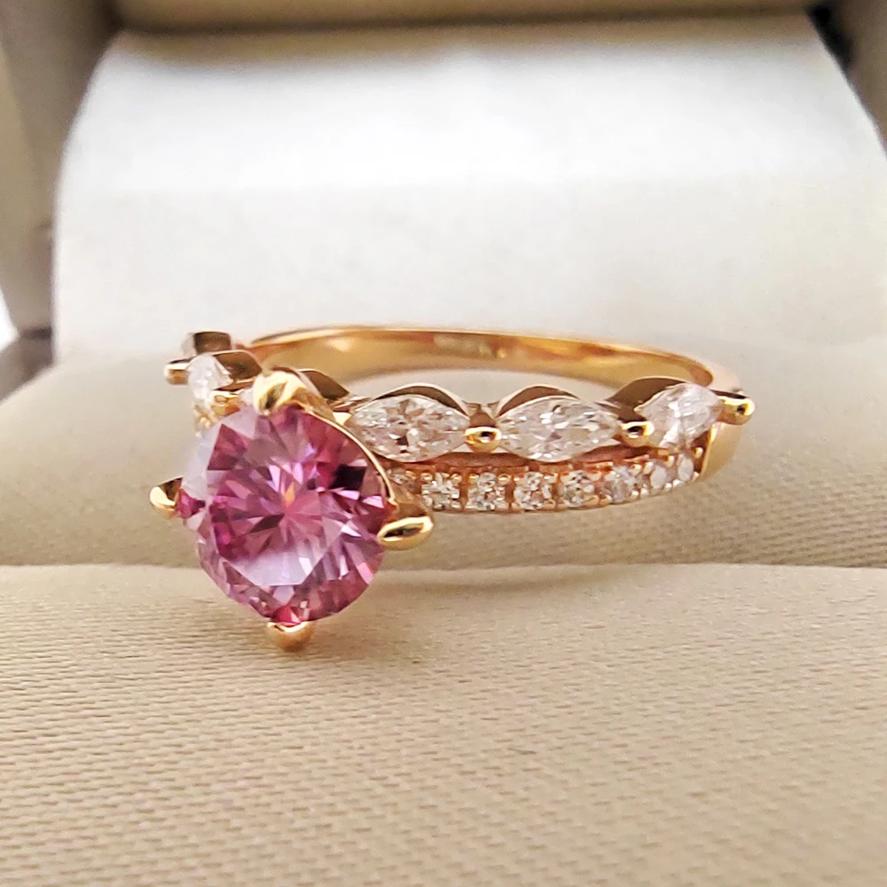 Luomansi Rose Gold Crown Ring S925 Silver 1 Carat Pink Moissanite with Certificate Jewelry Women Anniversary Party Gift