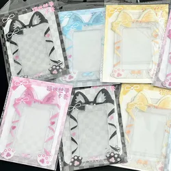 3 Inch Card Holder PVC Cat Ribbon Pattern Photocard Holder Protector Cartoon Card Organizer Bag Pendant Cute Photo Sleeves
