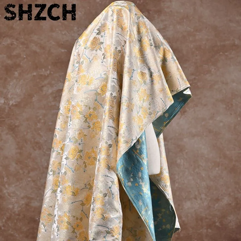 Classical Style Kirin Peony Pattern Fabric Weaving Cotton Satin Double Sided Jacquard Retro Creative Handmade Cloth Fabric ZI769