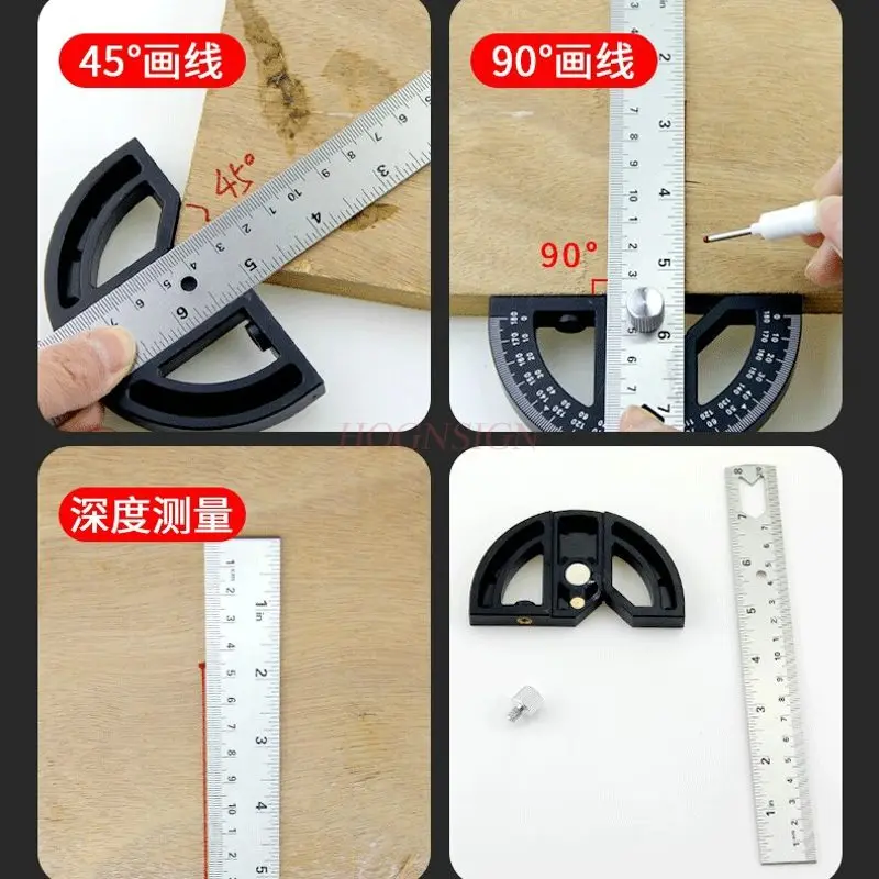 1pcs Multi functional angle ruler, high-precision protractor, stainless steel thickened angle ruler, woodworking marking ruler