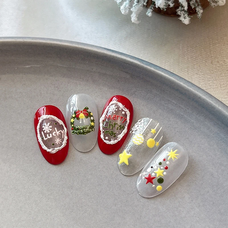 

5D Winter Christmas Nail Stickers Colorful Star Garland Bells Snowflake Nail Art Decal Manicure Decorations
