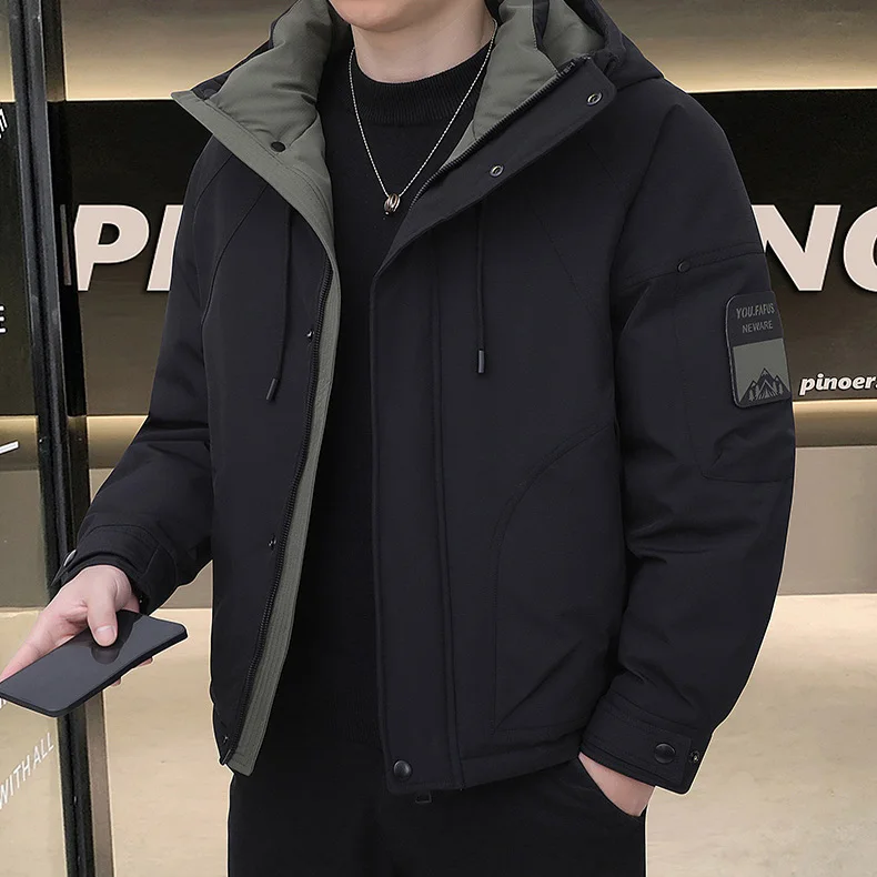 

Мужская пуховая куртка с капюшоном, утепленная, зимняя, ветрозащитная, морозостойкая, повседневная, уличная, из полиэфирного волокна