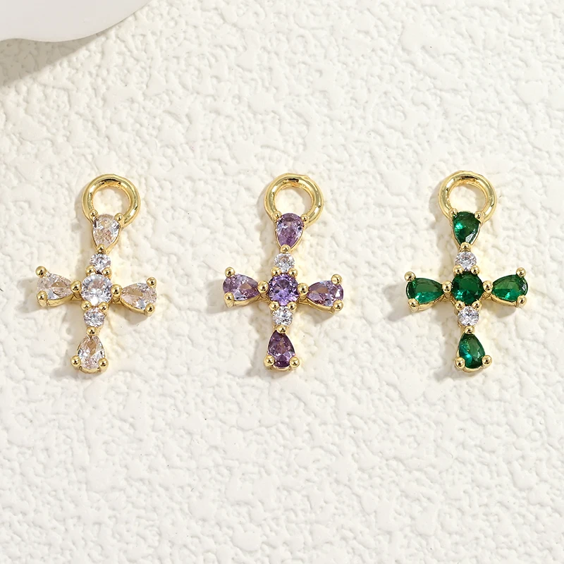 Exquisite Kompakte Kreuzförmige Anhänger, Vergoldet mit Zirkonia, Messing-Schmuckzubehör für DIY Handgemachte Ohrringe: VD2379