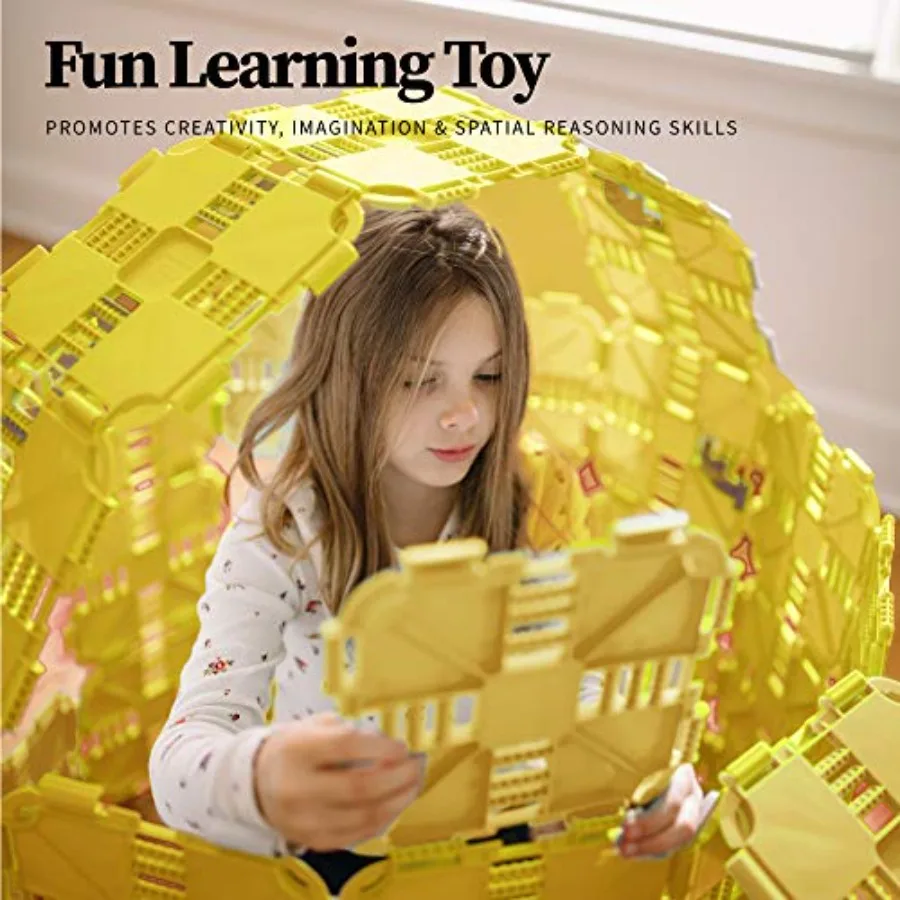 Kit de construction de Fort de luxe jaune, ensemble de jeu polyvalent d'intérieur et d'extérieur pour âges de 5 à 12 ans, jouet éducatif STEM pour château de construction