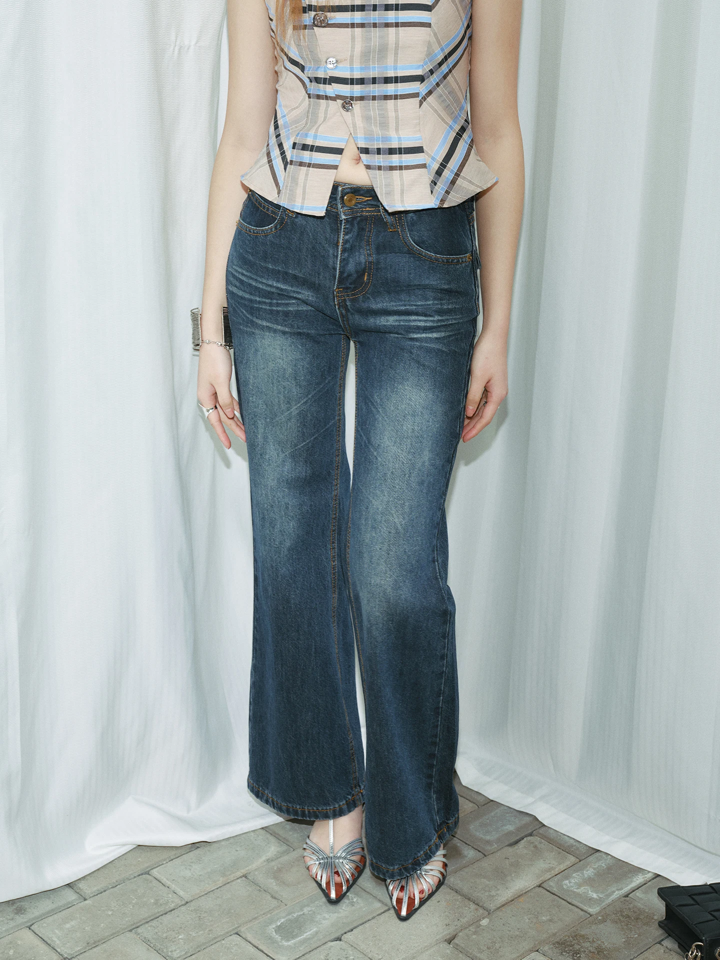 

Джинсы женские с высокой талией, широкими штанинами, прямым кроем, из выстиранного денима, в ретро-стиле, повседневные, универсальные, эластичные, из хлопка