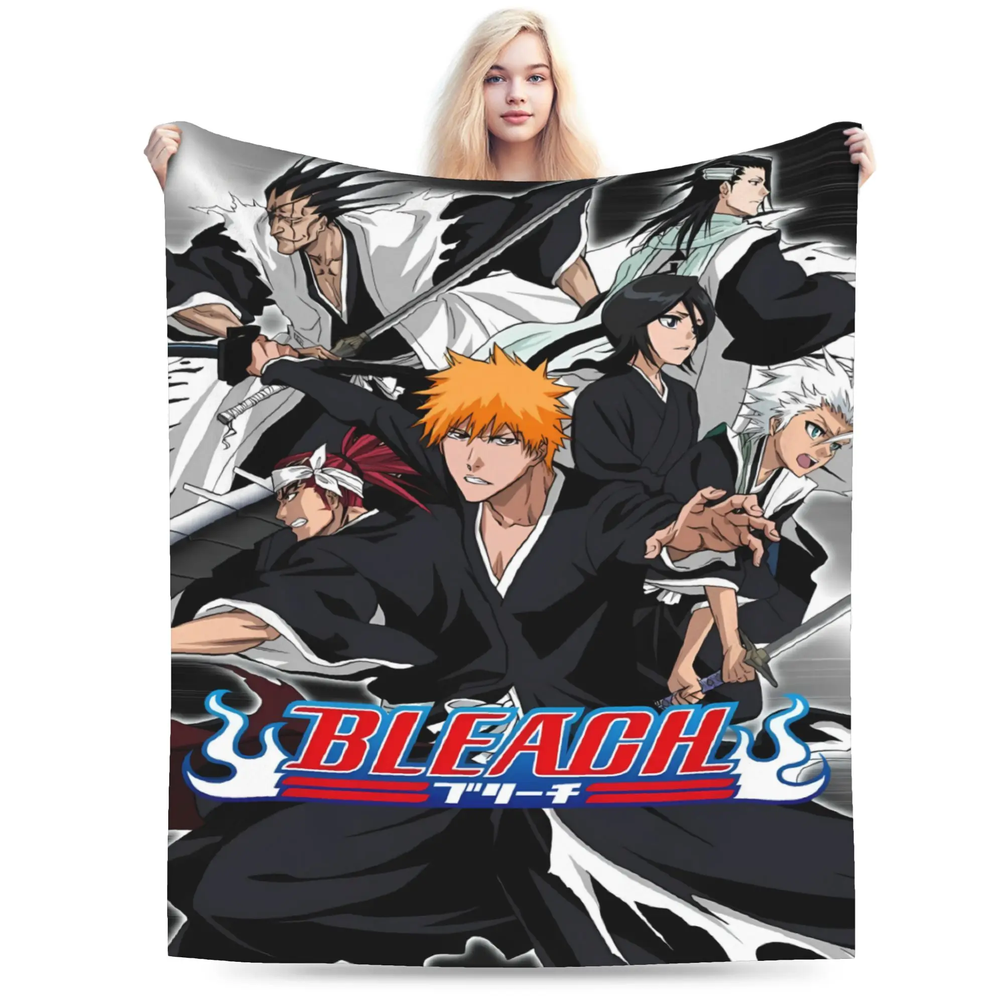 Ichigo Solo Battle Poster Blanket Bleached Warm Soft Funny Plush Throw Blanket For Couch Chair Sofa Bed Bedspread Bed Cover