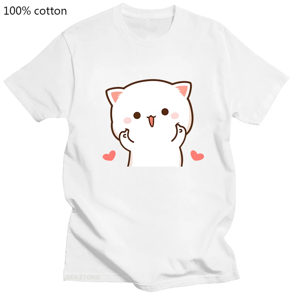 Cute Peach and Goma Mochi Cat Women T Shirt Cartoon Print Tshirts Female Kawaii Clothes Funny Tee Shirt Femme Harajuku Cotton