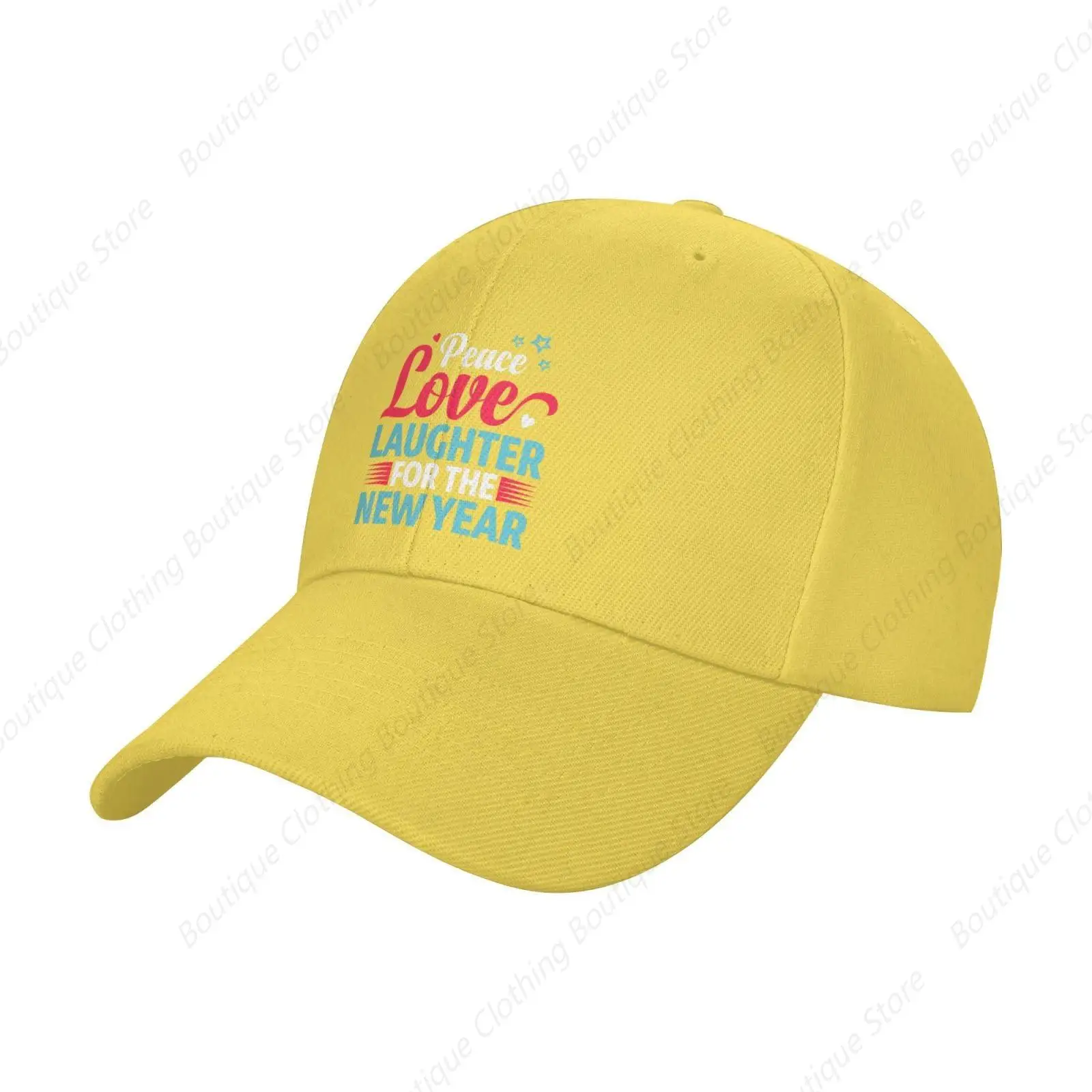 Peace Love Laughter for The New Year New Year Trucker Baseball Cap for Men Women Golf Hats Adjustable Dad Hat Yellow