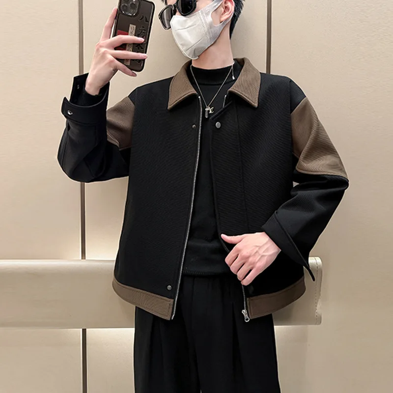 

Korean Lapel Short Jacket Men's 2025 Autumn and Winter Tops Trendy Brand Handsome Casual Splicing Contrast Color