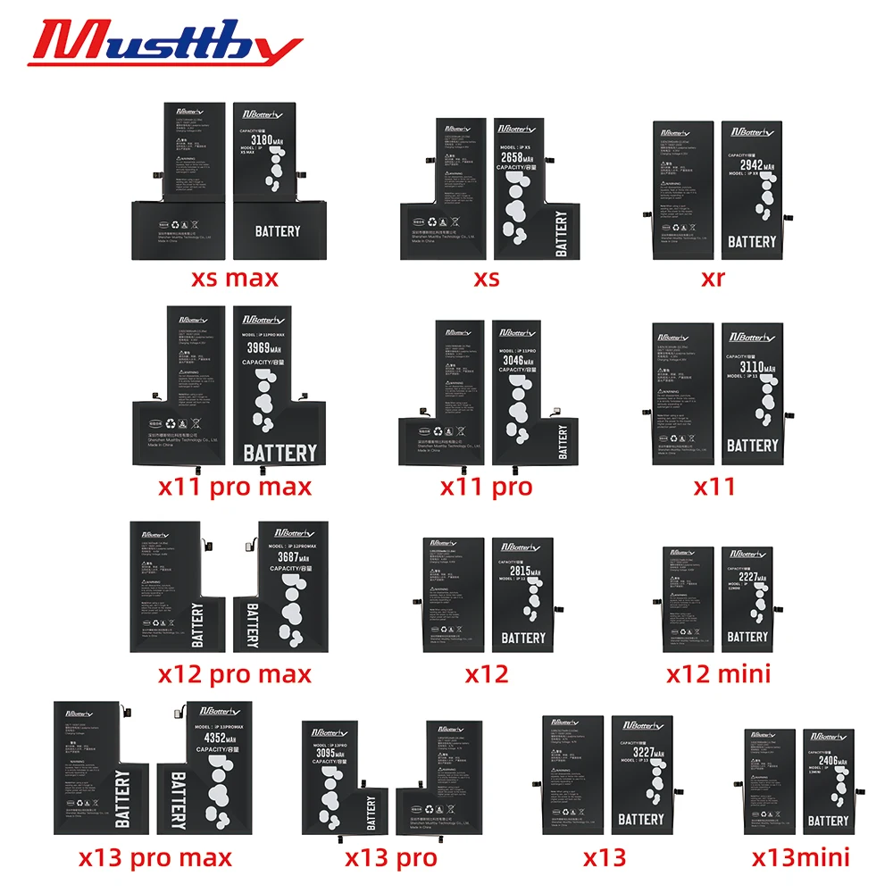 Musttby 2pc High Quality Battery For iPhone 15 16 16Pro 7 8 11 12 Pro MAX 14 15 SE2 Plus X XR Xs Max Phone Bateria Replacement