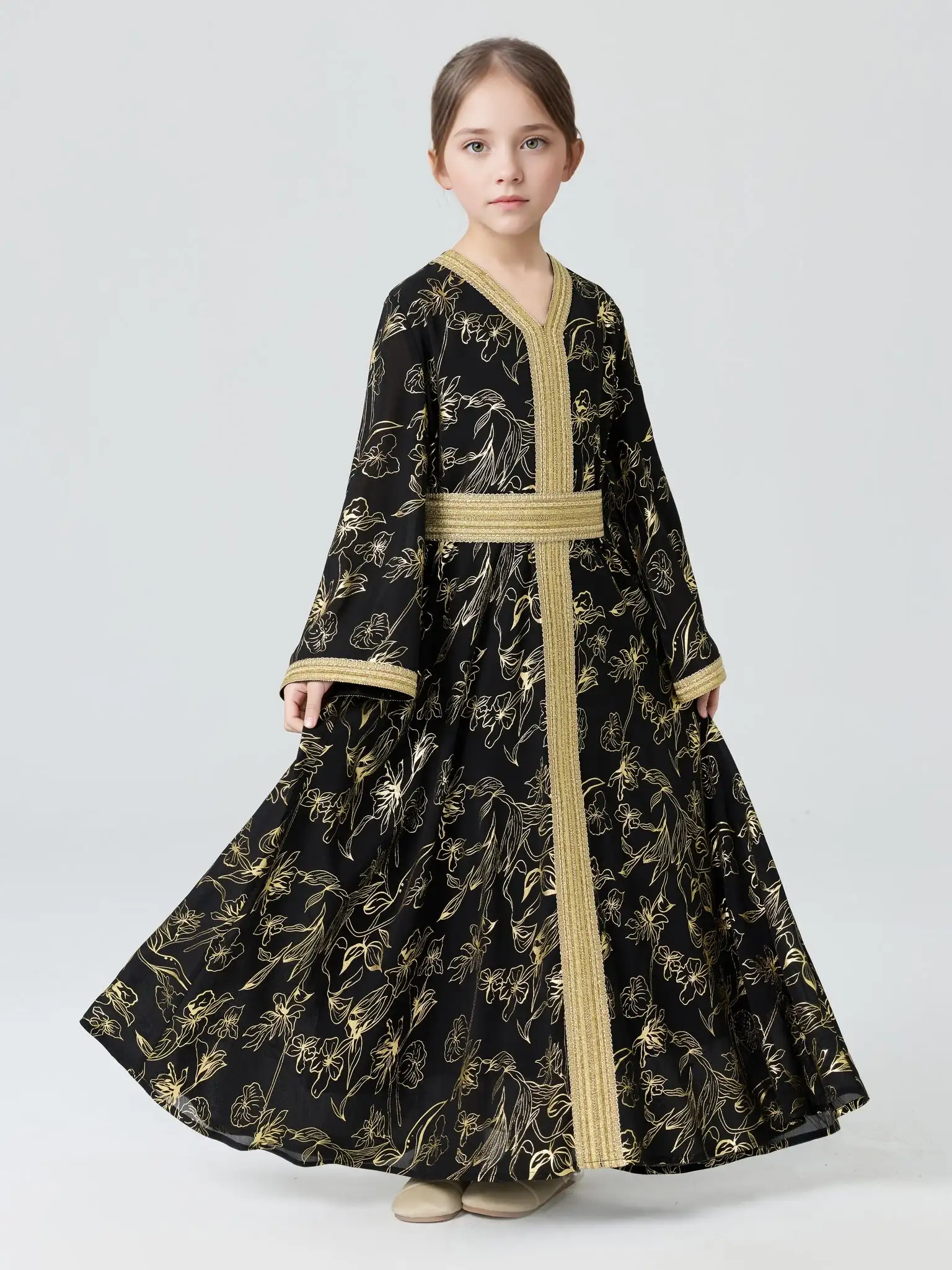 Abaya para Meninas, Vestido Islâmico Infantil de Dubai, Kaftan Longo para Ramadan e Eid, Modelo Modesto MSL411
