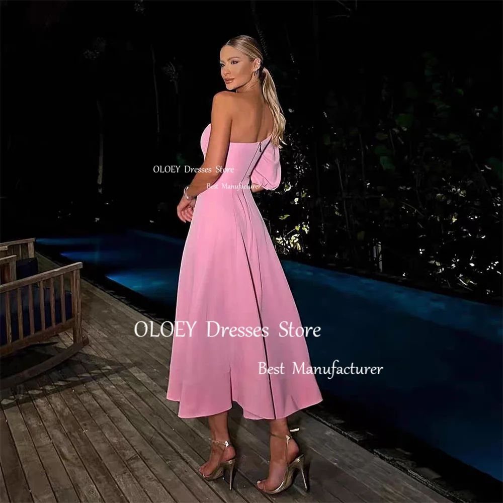 OLOEY-Robe de Soirée en Satin à Manches Trois Quarts, Modeste, Une Initiée, Ligne A, Plis, Fleur 3D, Longueur Rinçage, Fermeture Éclair, Mariage