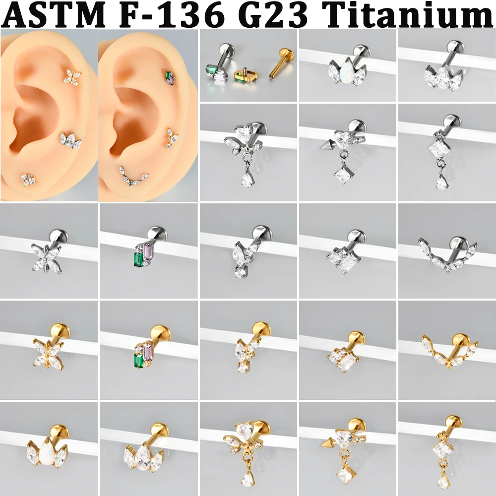 1 Stück CZ Edelstein Marquise Herz Schwert Lippenpiercing G23 Implantat Titan Silber & 18K vergoldet Innenschraube Tragus Rook Ohrring