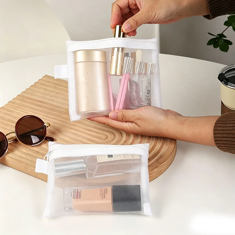 Transparent Mesh Pencil Case Large Capacity Storage Bag Nylon Mesh Women Small Large Makeup Case Female Brush Cosmetic Case