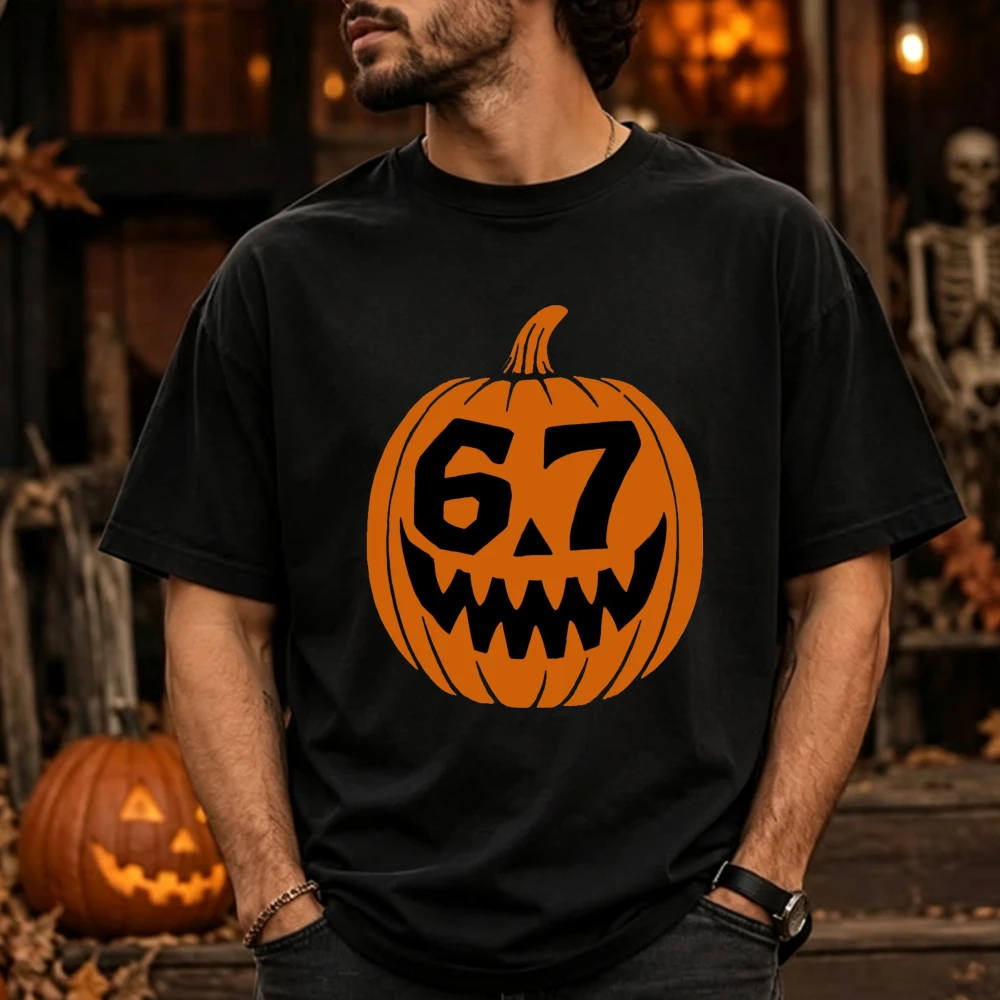 6 7 Pumpkin Halloween Women Cotton Short Sleeve T-Shirt Ghost Spooky Funny Fall Graphic Casual Cute Friend Group Vintage Outfits