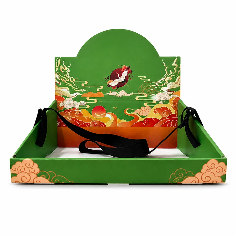 Hands-Free Neck Hanging Sampling Tray Waterproof Cardboard Food Tasting Display Holder Corrugated Promotion Tray with Adjustable