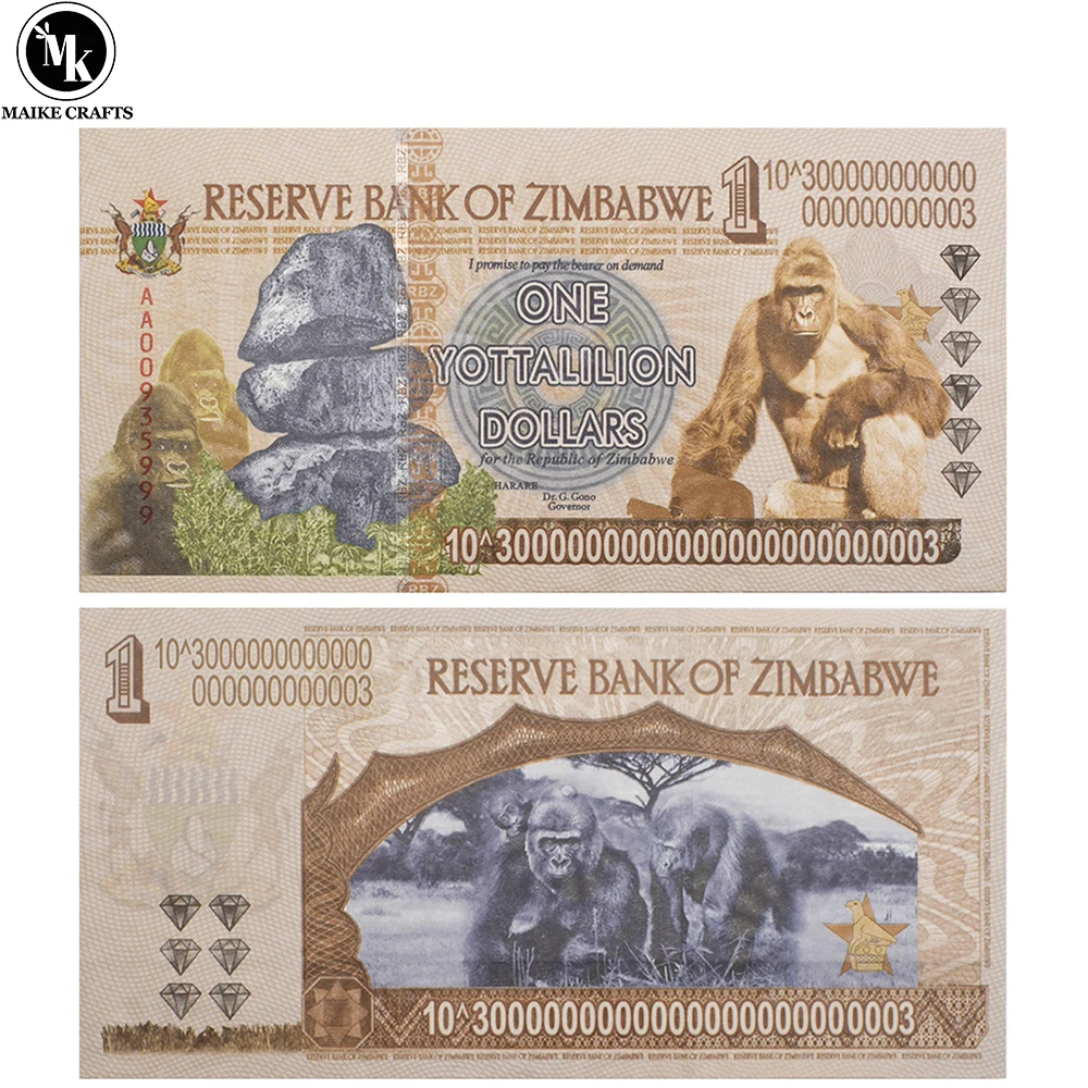 

Zimbabwe One Yottalilion Dollars Banknote with UV Anti-counterfeit Serial Number Paper Money Collection Business Gift