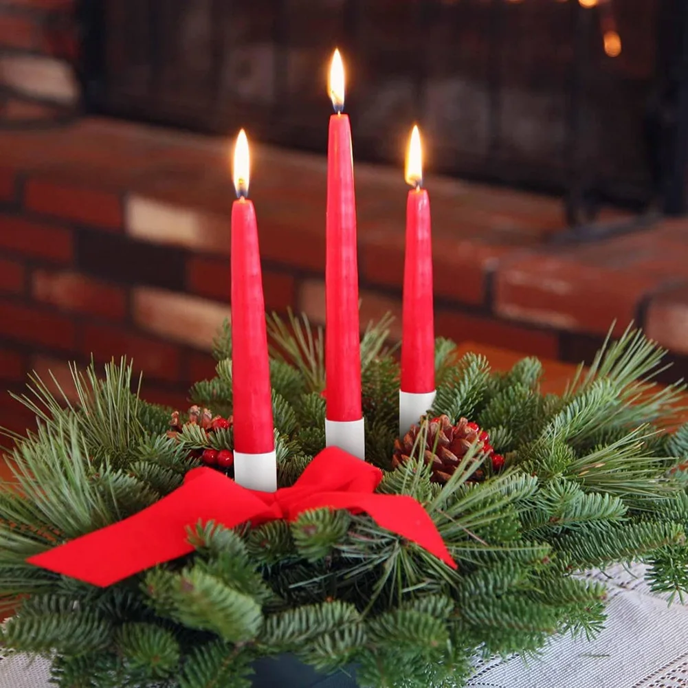 Candle Holders Advent Wreath Candle Sticks Candle Holder, Taper Candles With Skewer 6Pcs White-[A04I Tools]
