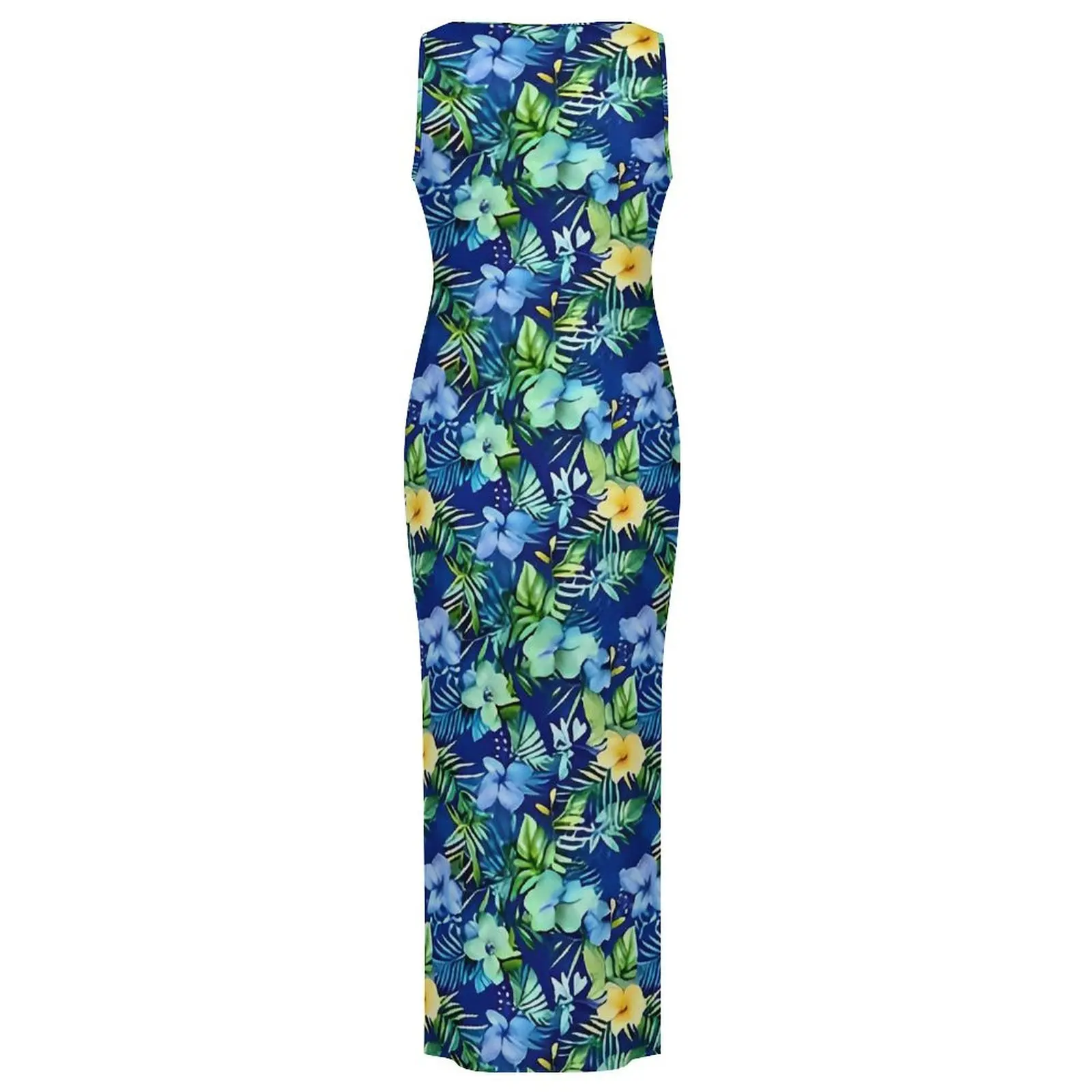 Frauen Tropische Blume Kleid Vintage Floral Street Wear, Figurbetontes Kleid Sommer Ärmellose Maxi Kleider Grafik Übergroßen Vestidos