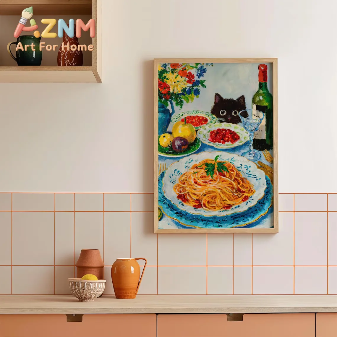 More Spaghetti Less Upsetti Cat Print Dinner Poster Bistro Dining Pasta Posters Italian Kitchen Wall Decor