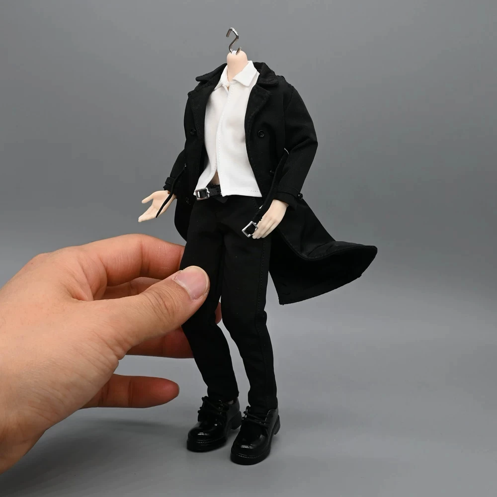 1/8 Scale Black Trench Coat Windbreaker Suits Vest Shirt Trousers Pants Solid Shoes Clothes Model for Toy Figures Ob28 BJD Body