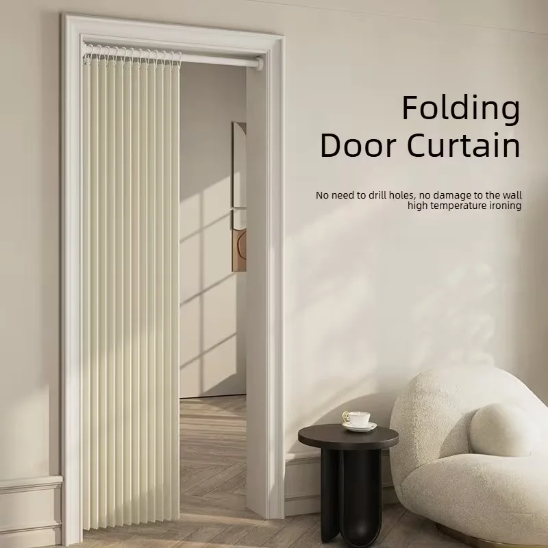 Invisible Folding Door Curtain No Drilling,Thick Polyester Gauze, Blackout Thermal,Magnetic Buckle,Easy Care for Kitchen Bedroo