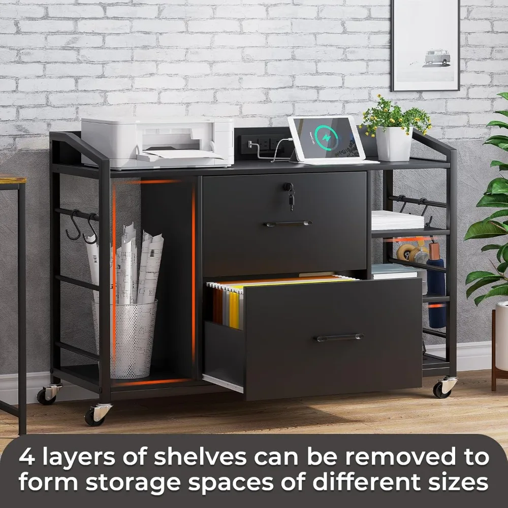 خزانة ملفات مقاس 44 بوصة، خزائن الملفات تناسب القانوني، حرف، حجم A4، خزانة ملفات مكتبية ذات درجين للمكتب المنزلي مع قفل، قوة Str