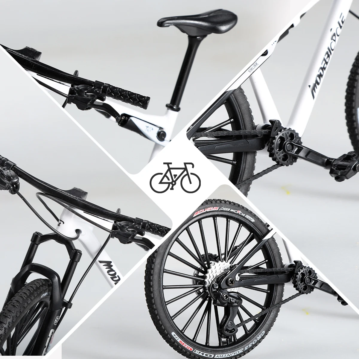 Vintage metal 1:8 mountain bike model and base, desktop mini alloy bicycle toy, perfect gift for home decoration and hobbyists