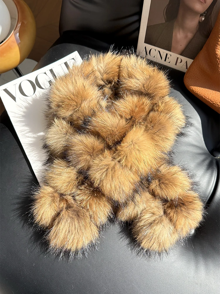 

2025 новый модный зимний шарф из натурального меха енота, двусторонний шарф из лисьего меха, утолщенные женские роскошные женские шарфы