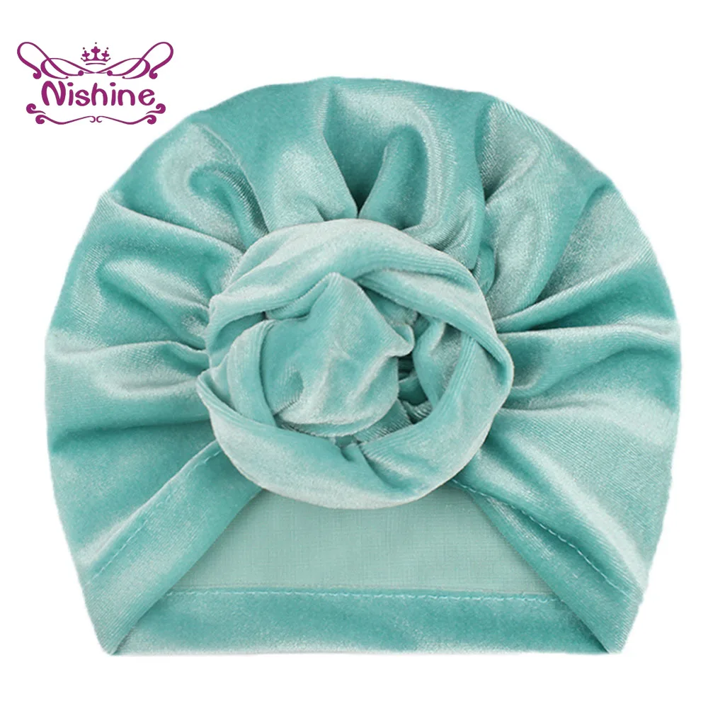 1PCS Knot Rose Flower Hedging Hat Newborn Infant Toddler Caps Turban Baby Girls Beanie Velvet Hats Hair Accessories