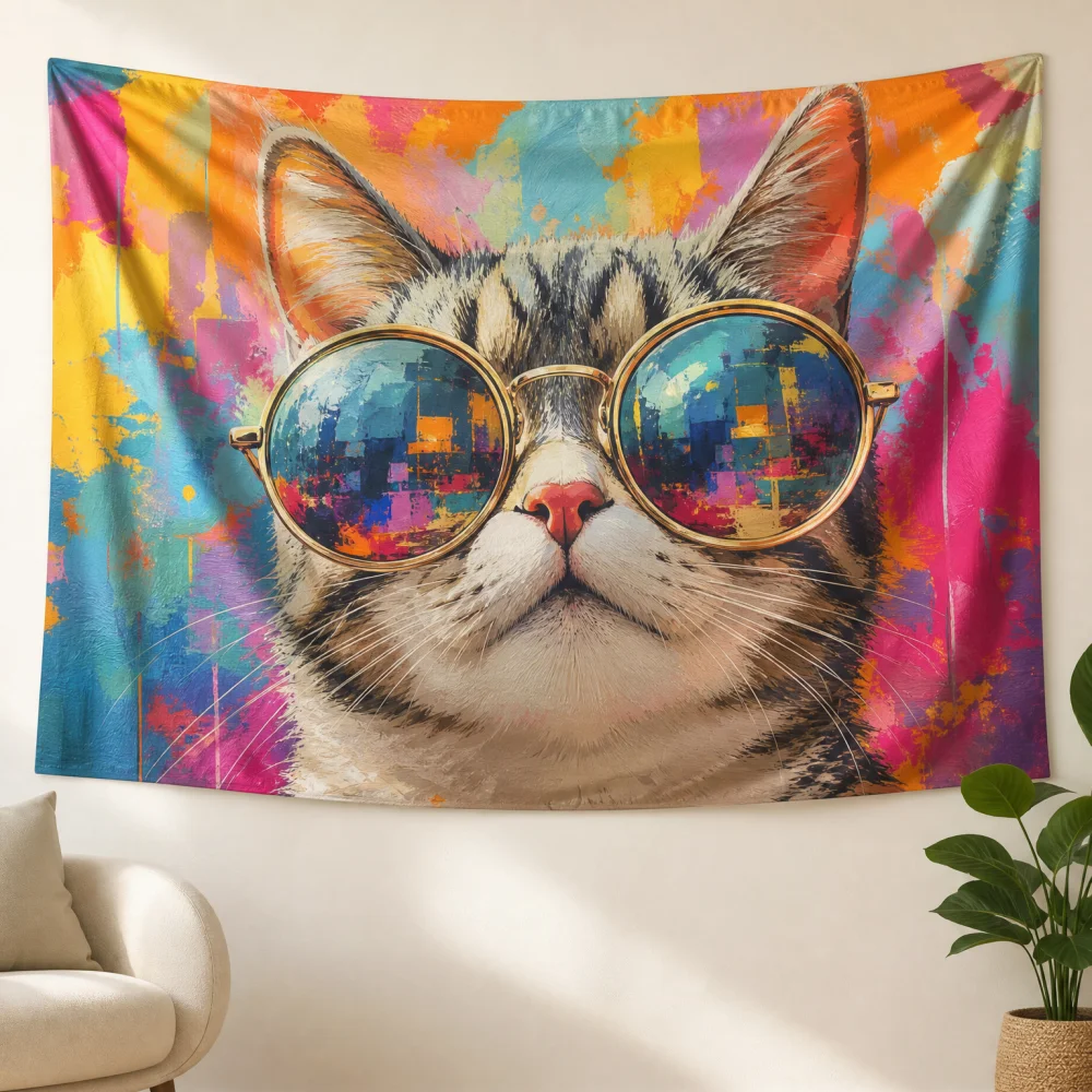 Splashing Ink Street Style Tiger Spotted Cat 150X100CM Customizable Printed Tapestry Bedroom Fashion Wall Background Fabric