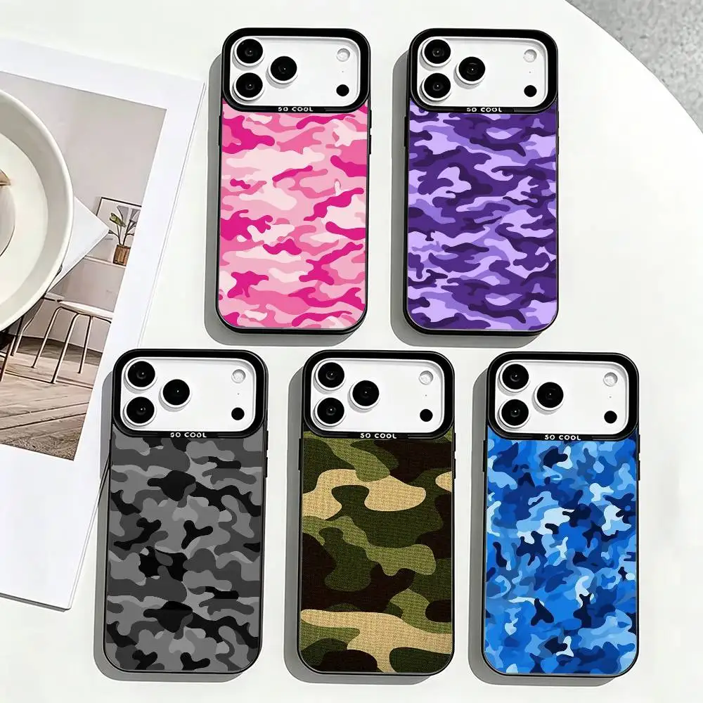 Camouflage Pattern Fashion Phone Case For iPhone18 17,16,15,14,13,12,11 Plus,Pro Max,XS,Colorful Silver Phone case Funda Cover