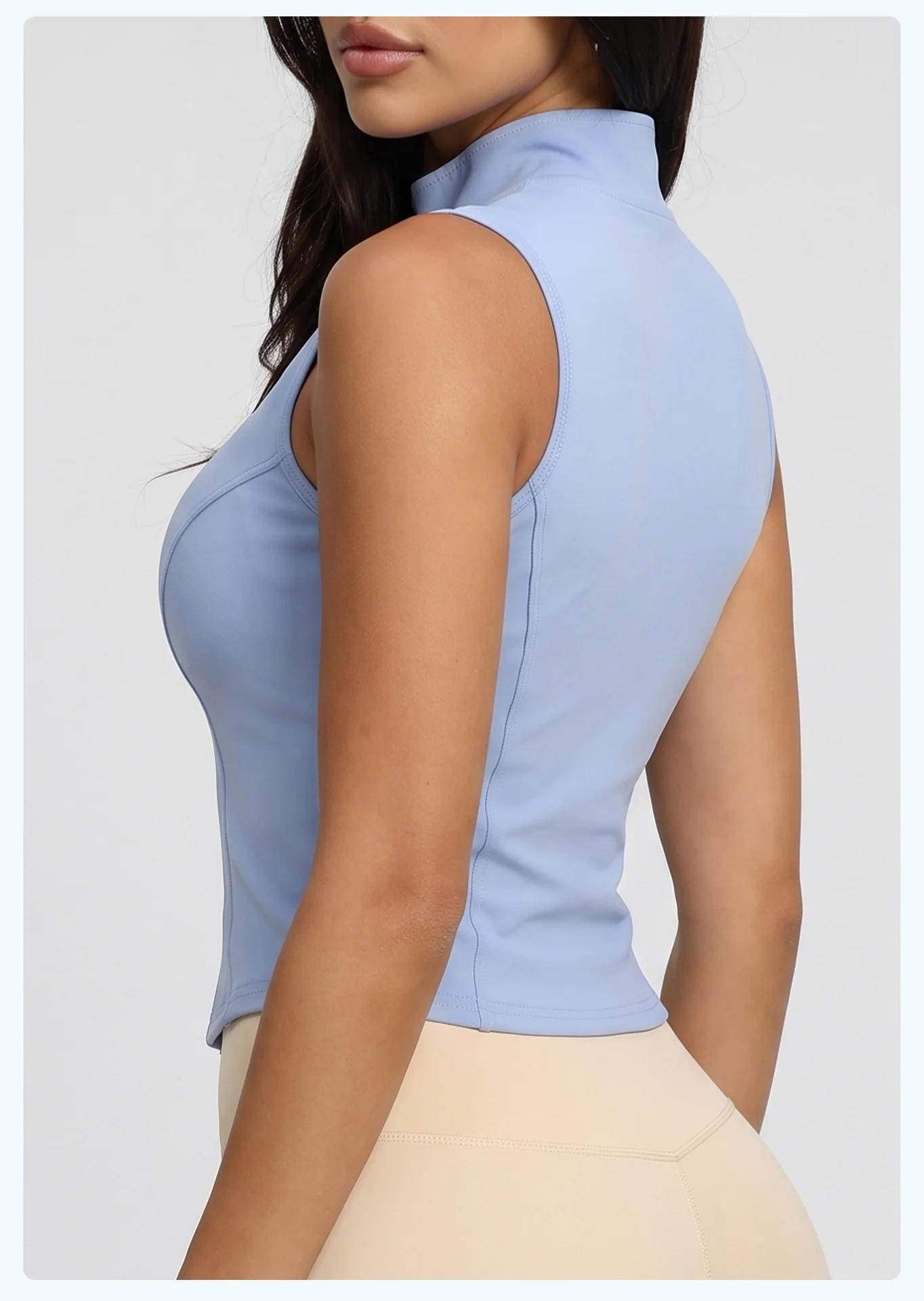 Women Sleeveless Yoga Vest Stand Collar Full Zip High Stretch Slim Fit Breathable Running Gym Workout Fitness Sports Tank Top