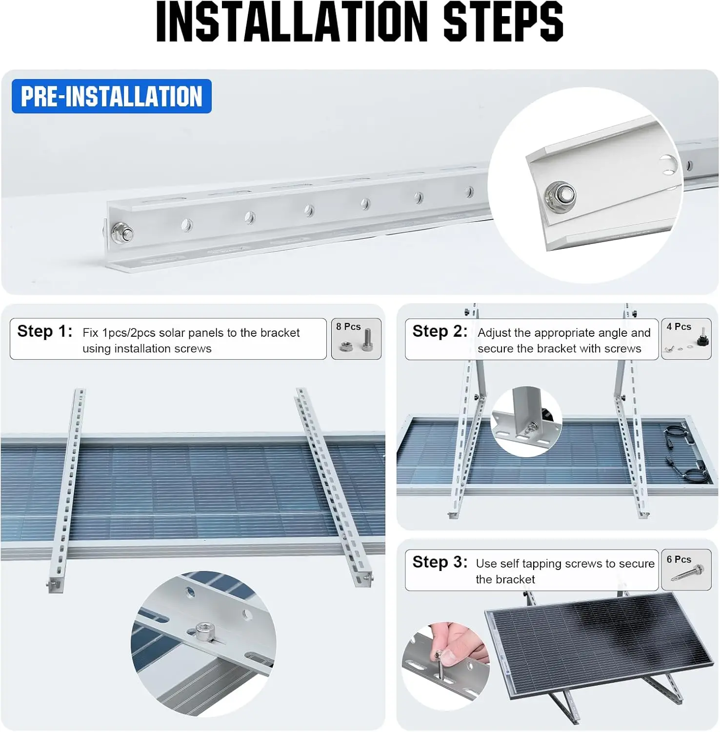 2 Sets45inch Adjustable Solar Panel Tilt Mount Brackets with Foldable, Ieal for 1-4pcs 180 200 300 400 Watt Solar Panel for Roof