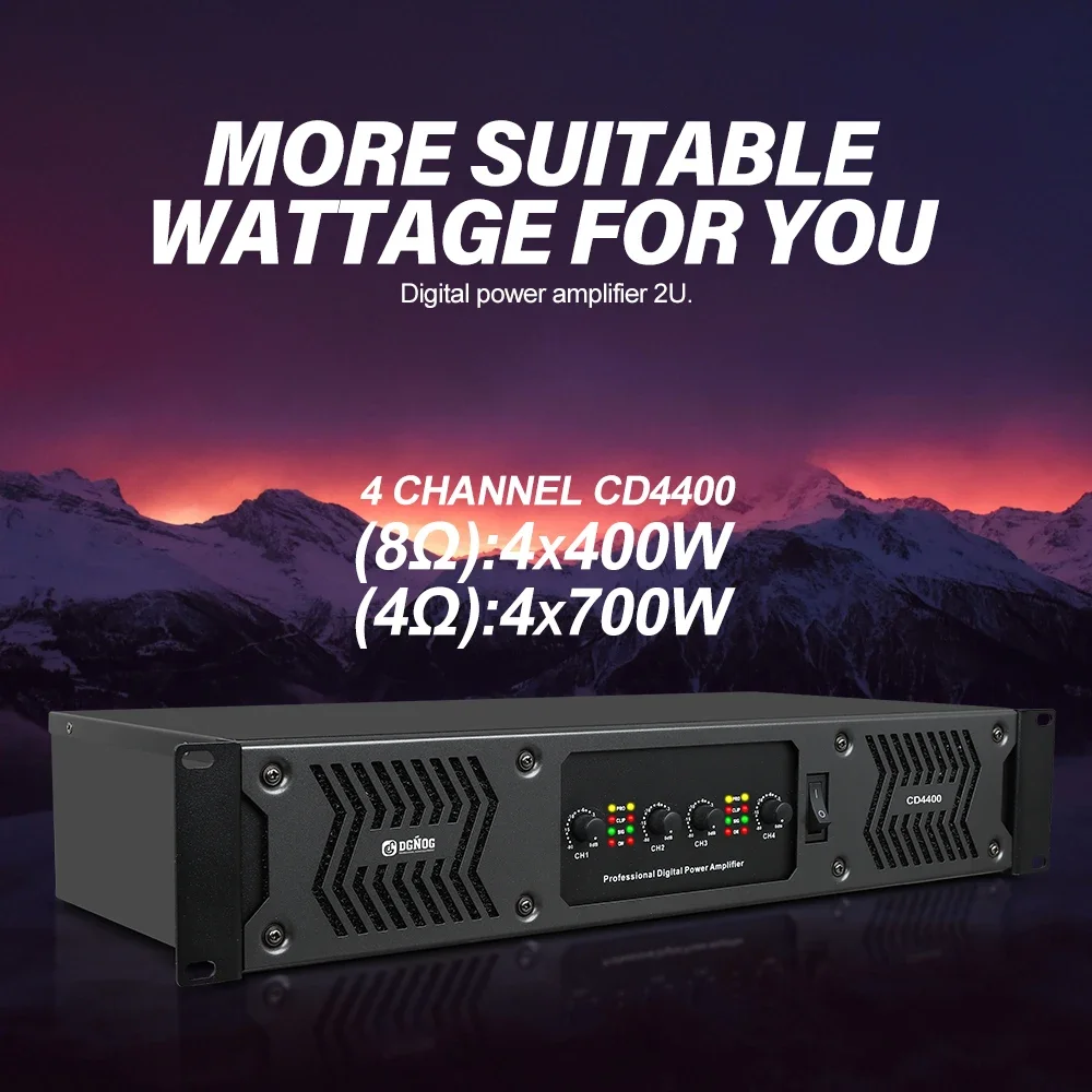 4 채널 700 와트 4ohm 전문 디지털 전력 증폭기 2U 클래스 D 사운드 장비 음악 밴드 성능을위한 DJ 앰프 CD4400