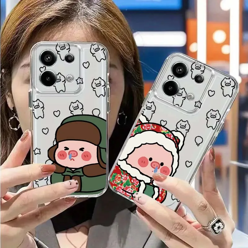 Cute Pig Anime Art For Xiaomi Mi Poco F2 F3 F4 F5 F6 X5 X6 X7 Pro TPU Protection Transparent Phone Case