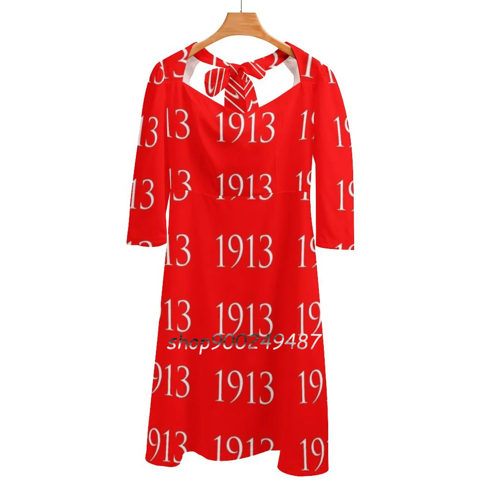 Blanco 1913 en rojo vestido de cuello cuadrado de talla grande para mujer elegante vestido ajustado a la cintura Delta Sigma Theta 1913 rojo y blanco