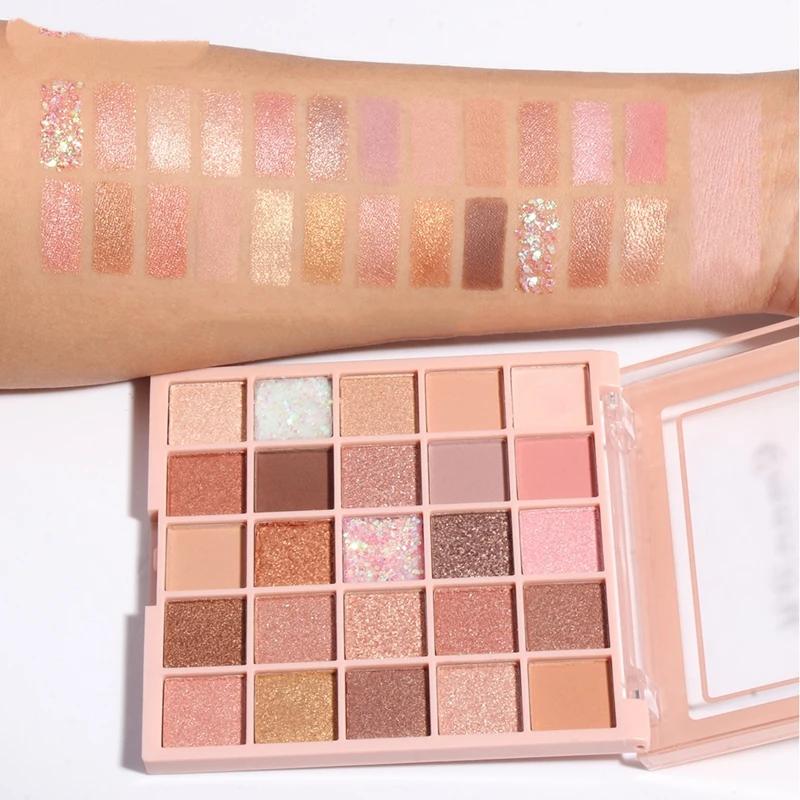 Paleta de sombra de ojos de 25 colores, Color marrón melocotón, brillo mate, paleta de maquillaje de ojos diaria, sombra de ojos nacarada brillante resistente al agua