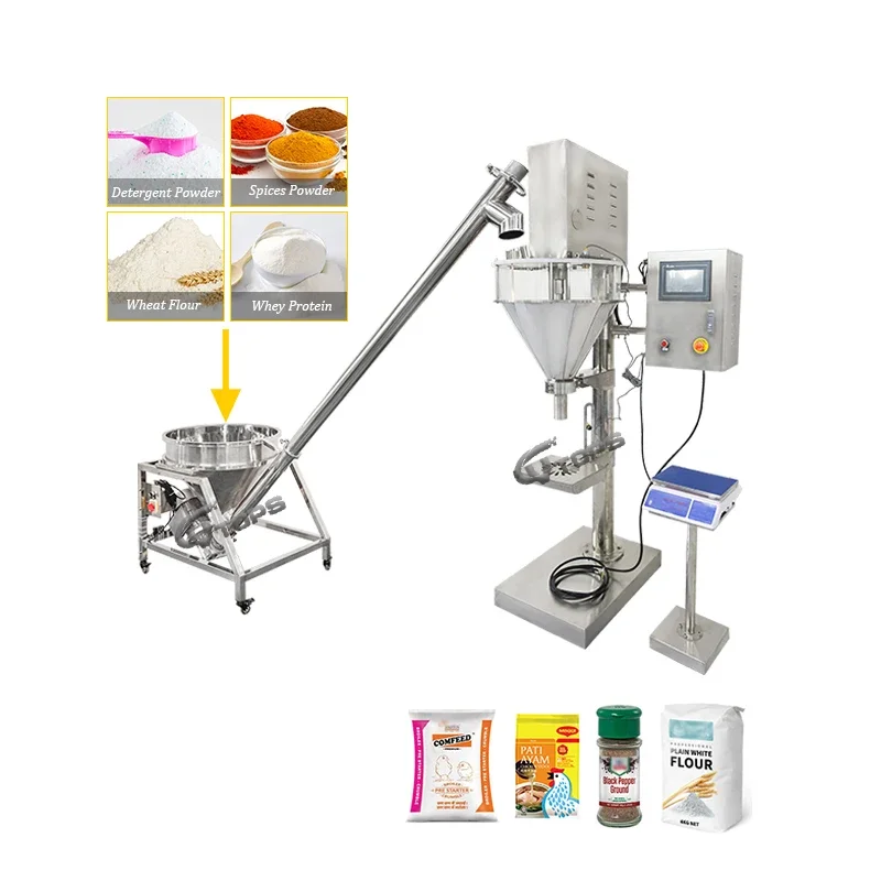 Semi Automatic Whey Protein Coffee Powder Filler With Screw Conveyor / Manual Dry Baby Powder Auger Dosing Filling Machine