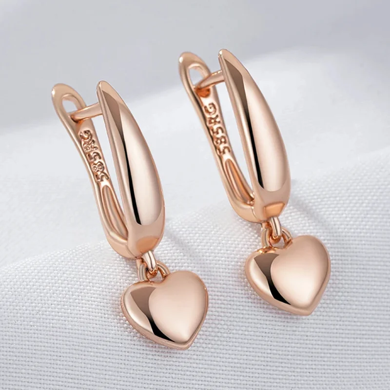 Wbmqda Cute Love Heart Drop Earrings For Women 585 Rose Gold Color Girls Children\'s Jewelry Gifts