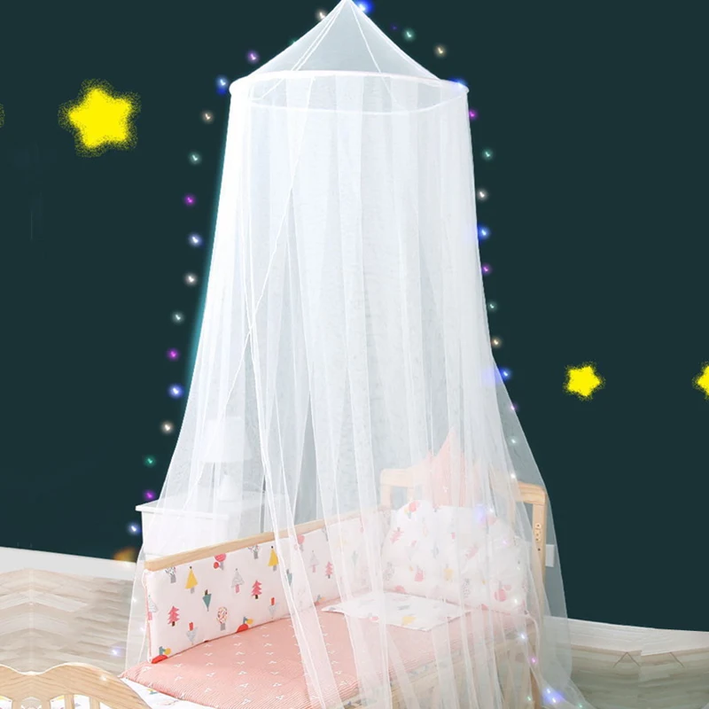 New Baby Crib Hung Dome Mosquito Net with Light Princess Girls Mosquito Net Kids Room Decor Baby Bedding Canopy Tent Net Curtain