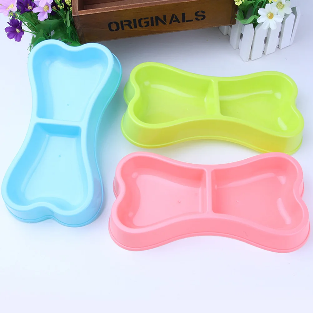 

Dog Bones Double Bowl Easy Clean Non Slip Pet Plastic Food Bowls Durable Dual Dog Feeder Bone Shape Perfect for Small Dogs Cats
