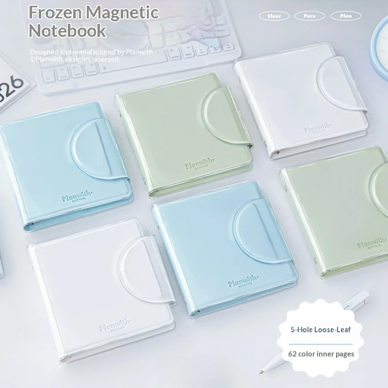 New Magnetic Jelly Loose Leaf Notebook Pu Leather Waterproof 5 Holes Clear Cover Japanese Style Journal College Note Taking
