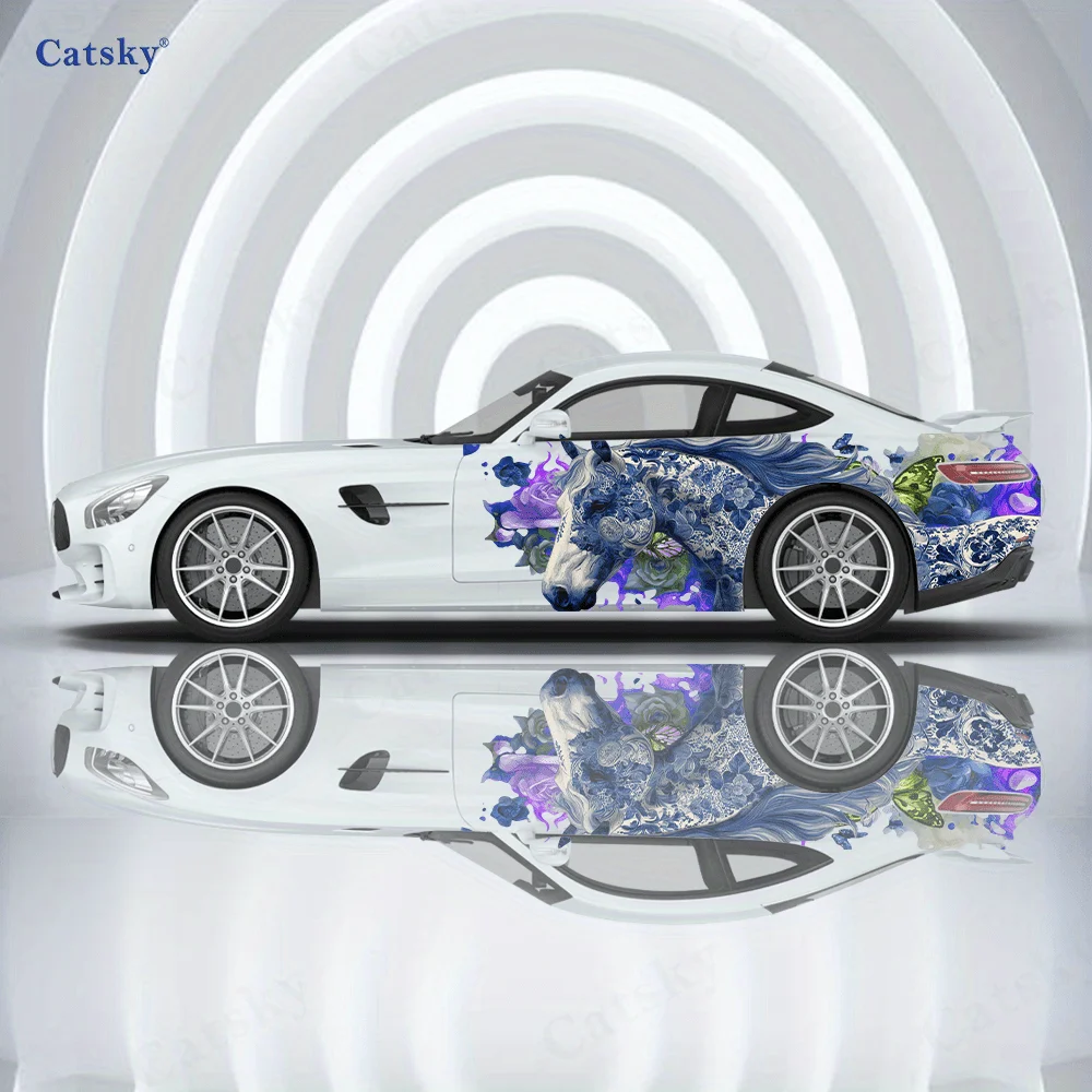 

Blue-white Porcelain Horse Car Vinyl Wraps Decal Self-adhesive PVC Sticker Suitable for Trucks SUV Decor Auto Accessories Gift