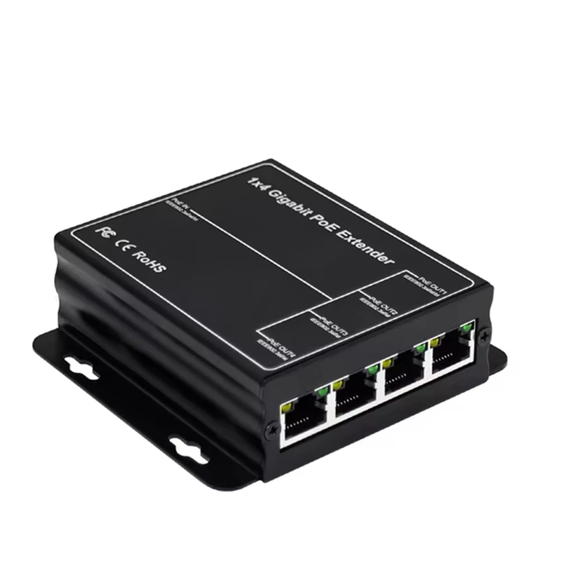 4 Port Gigabit POE Extender 100/1000Mbps 90W 1In 4 Out Poe Repeater DIN Rail Network VLAN For 48V POE Camera Wierless AP