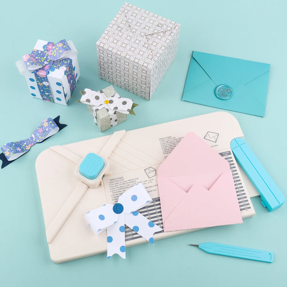 

3-in-1 Punch Board/Multipurpose Scoring Board/ Mini Measuring Tool for DIY Birthday Invitation Envelopes Gift Boxes Bows Making