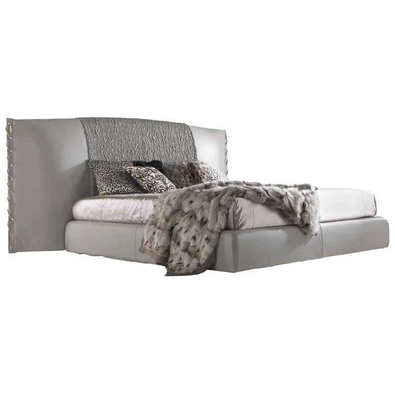 

Minimalist, high-end widescreen double bed, bedroom leather queen bed