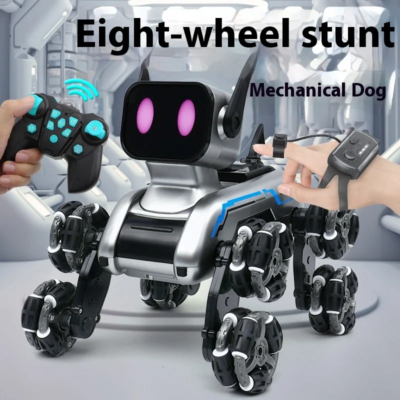 Children'S Intelligent Remote Control Robot Dog Toy Car Eight-Wheeled Stunt Mechanical Dog Gesture Sensing Climbing Car Holiday